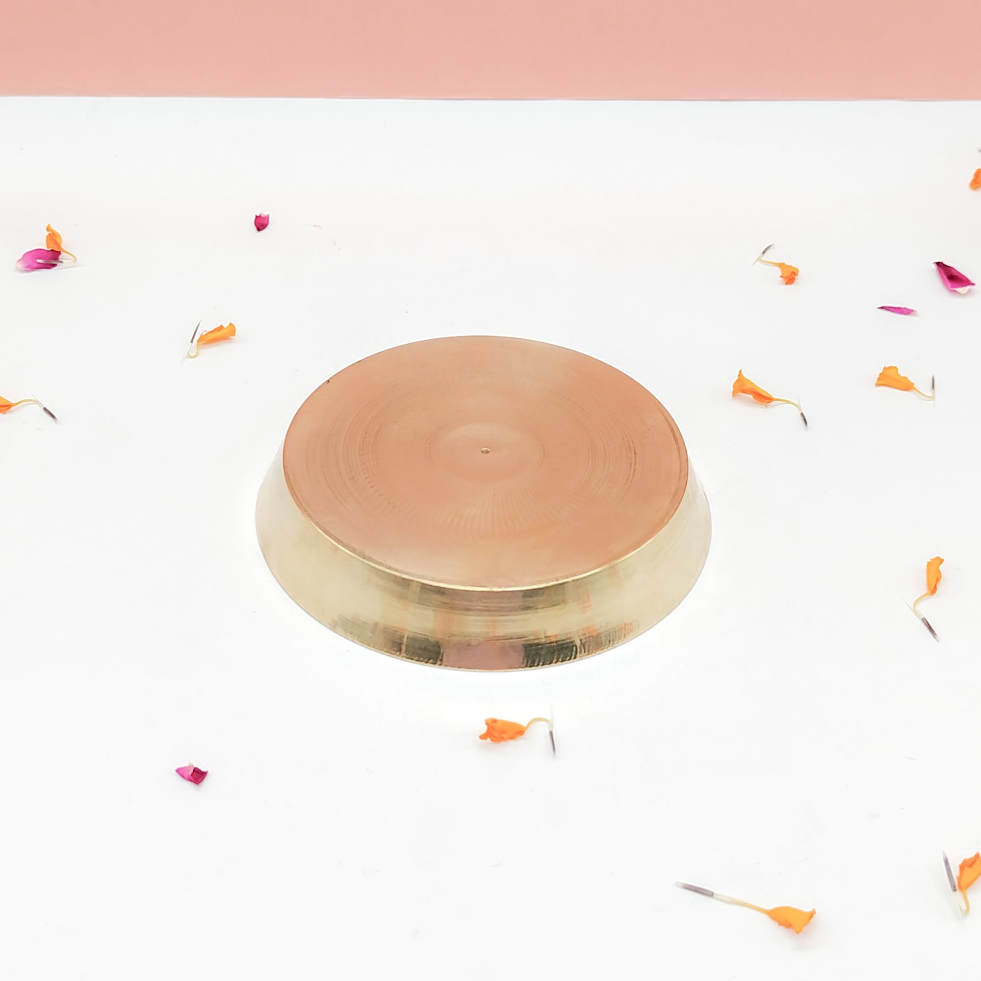 DOKCHAN Brass Plain Design Heavy Plate for Store kumkum, haldi, akshat, Prashad/Heavy Small thali for Pooja Purpose Round Shape