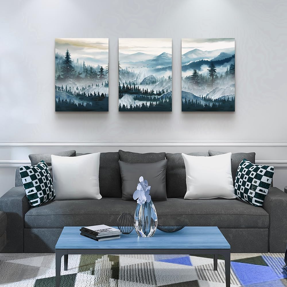 Mhartk66 Large Canvas Wall Art For Living Room Framed Wall Decor For Bedroom Office Decoration Fog Mountain Forest Posters Lands