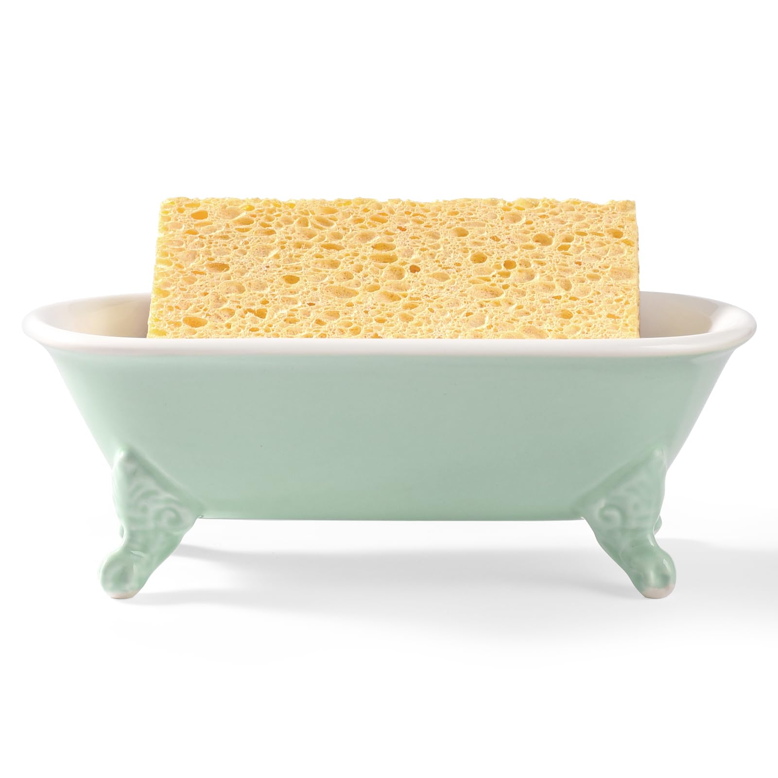 Clawfoot Bathtub Decortative Ceramic Soap Dish Holder Shower Bar Soap Tray For Bathroom Or Kitchen,1 Pack (Bright Teal)