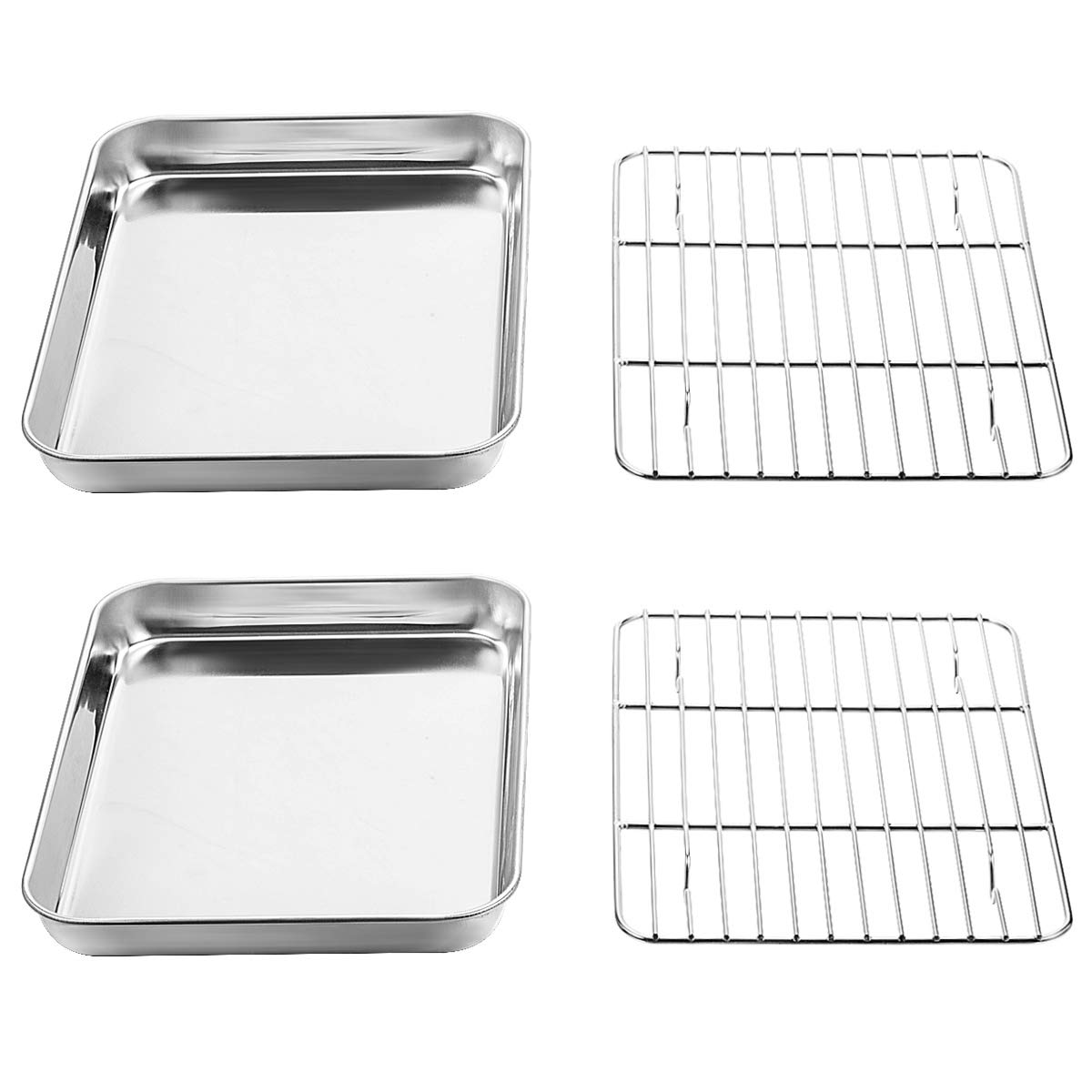 Wildone Baking Sheet with Rack Set [2 Sheets + 2 Racks]  Stainless Steel Cookie Pan baking Tray with Cooling Rack  Size 9 x 7 x 1 Inch  Non Toxic & Heavy Duty & Easy Clean