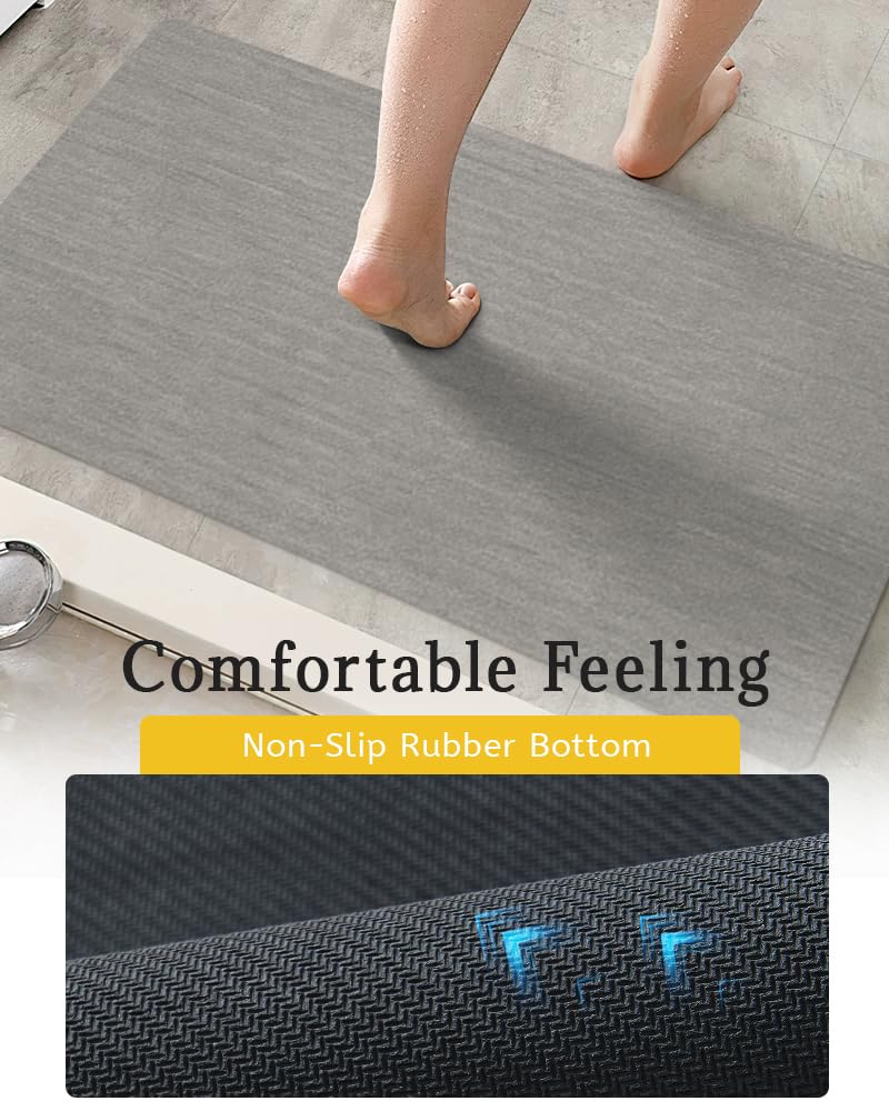 Mecko Bath Mat Rug, Ultra Thin Bathroom Rug -Rubber Non-Slip Quick Dry Absorbent Bath Mat Fit Under Door, Faux Suede Surface Bat