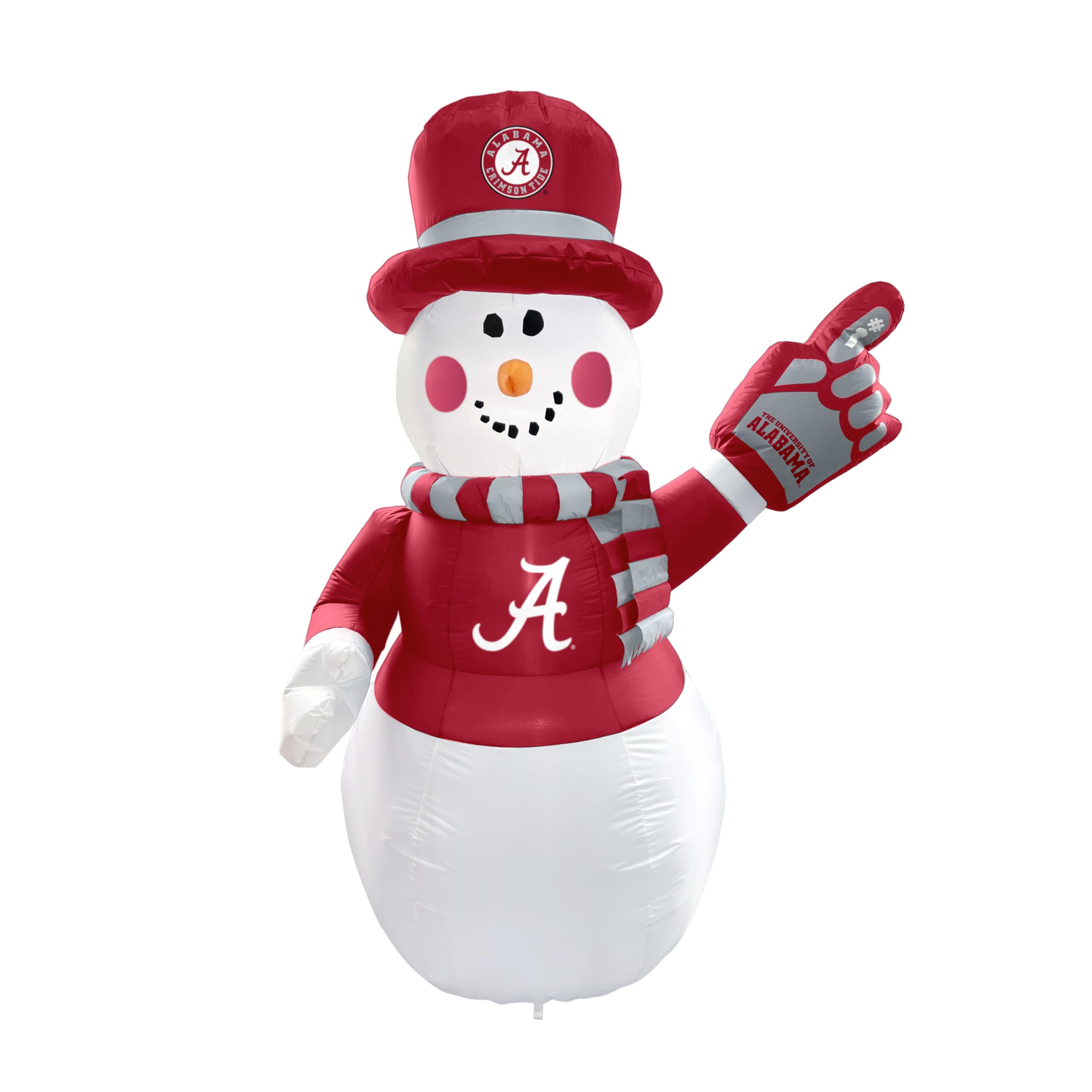 Logo Brands NCAA Alabama Crimson Tide 7ft Inflatable Snowman - Easy Inflation with 12V Blower, LED Lights for Indoor/Outdoor Fun