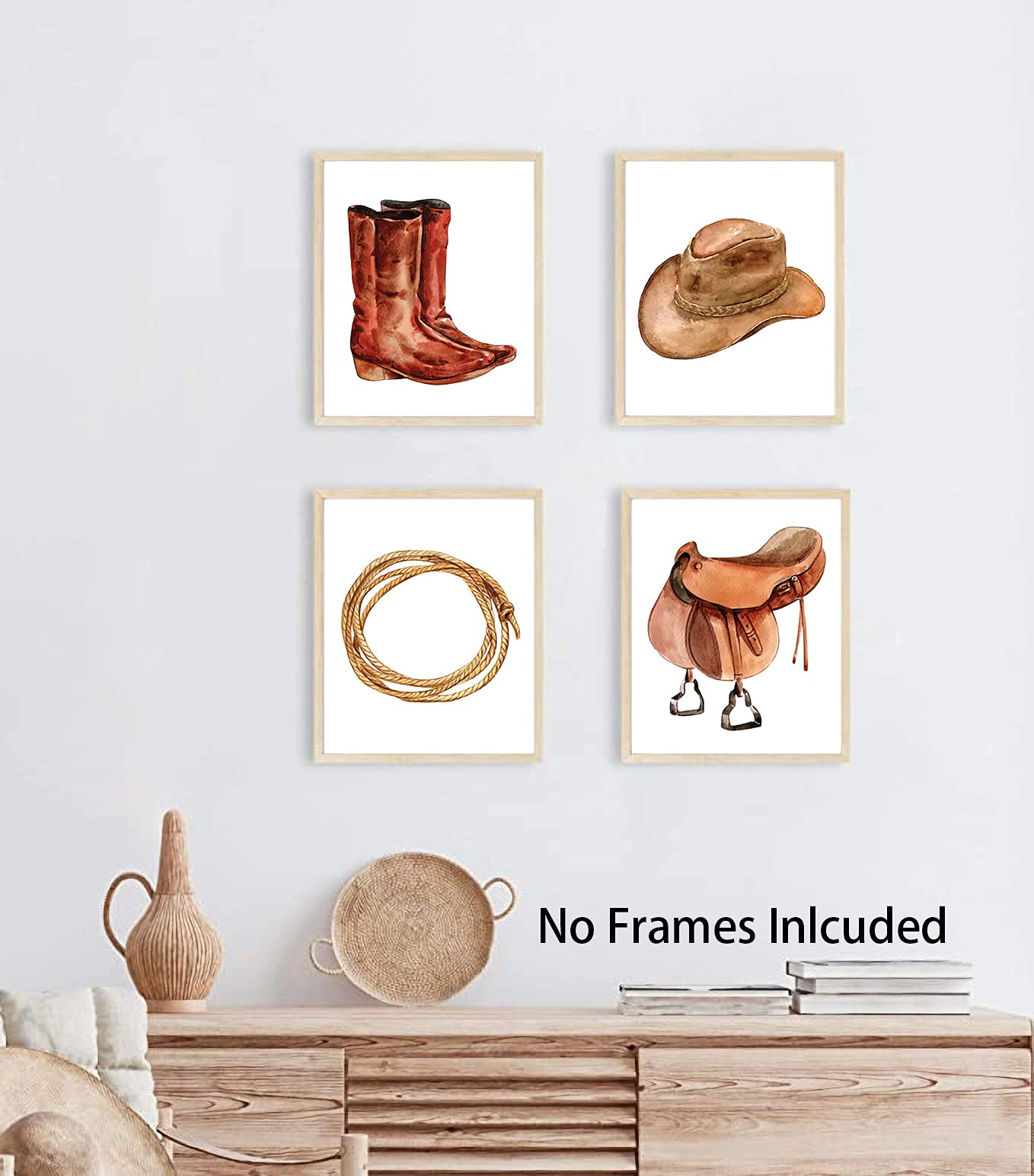 Niio Western Cowboy Wall Art, Cow Skull Canvas Art Decor, West Rodeo Hat And Boots Print For Farmhouse Theme Set Of 6-(8Inchx10I