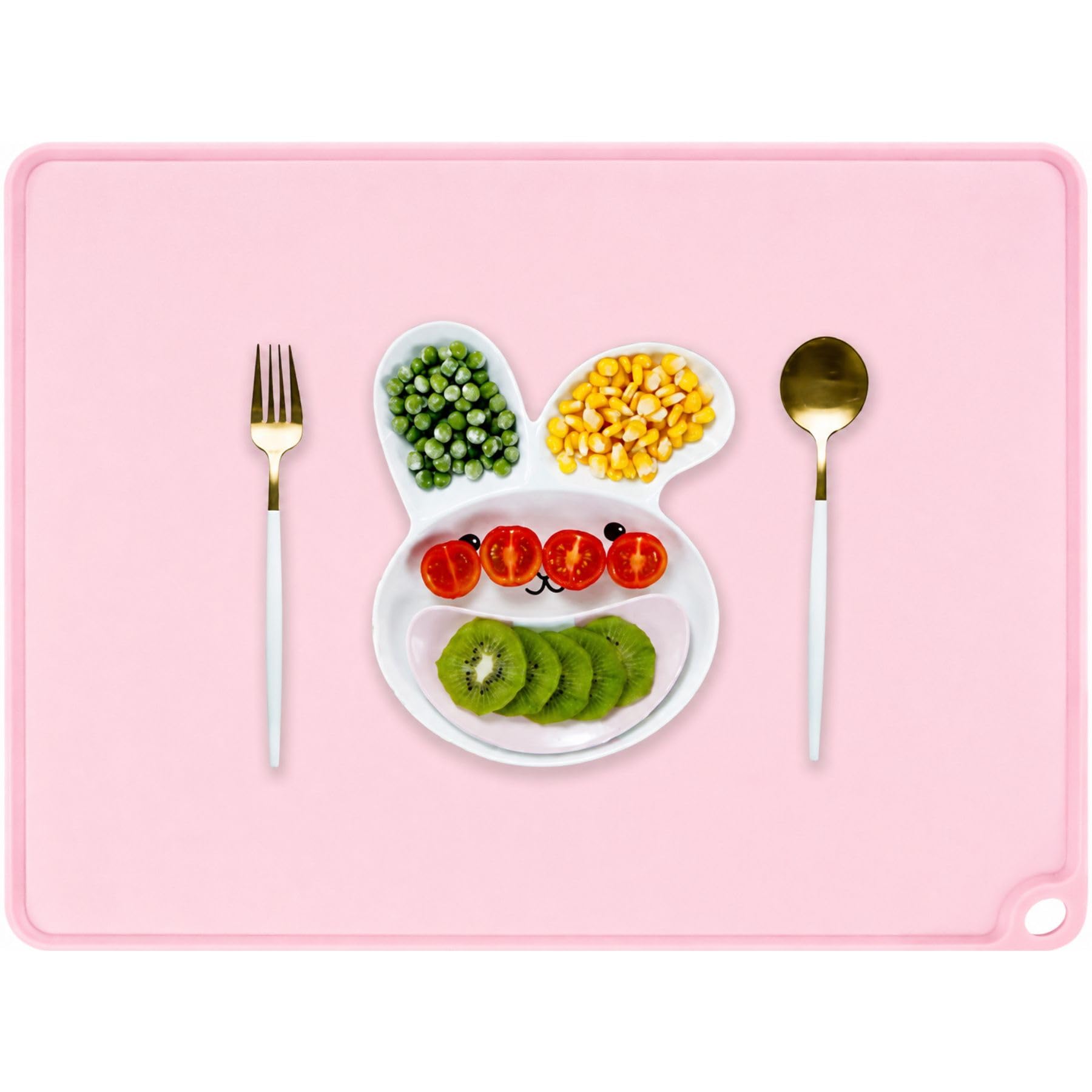 Pink Toddler PlacematNon Slip Placemat for Girl Baby, Portable Food Mat Reusable Placemats for Travel and High Chairs Silicone 