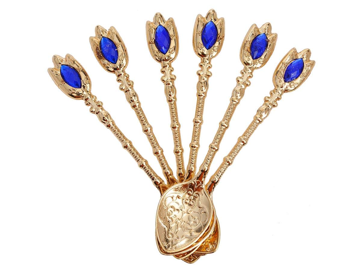 Alisveristime (Set Of 6 Handmade Turkish Tea Water Zamzam Serving Set Glasses Saucer And Spoon (Gold)