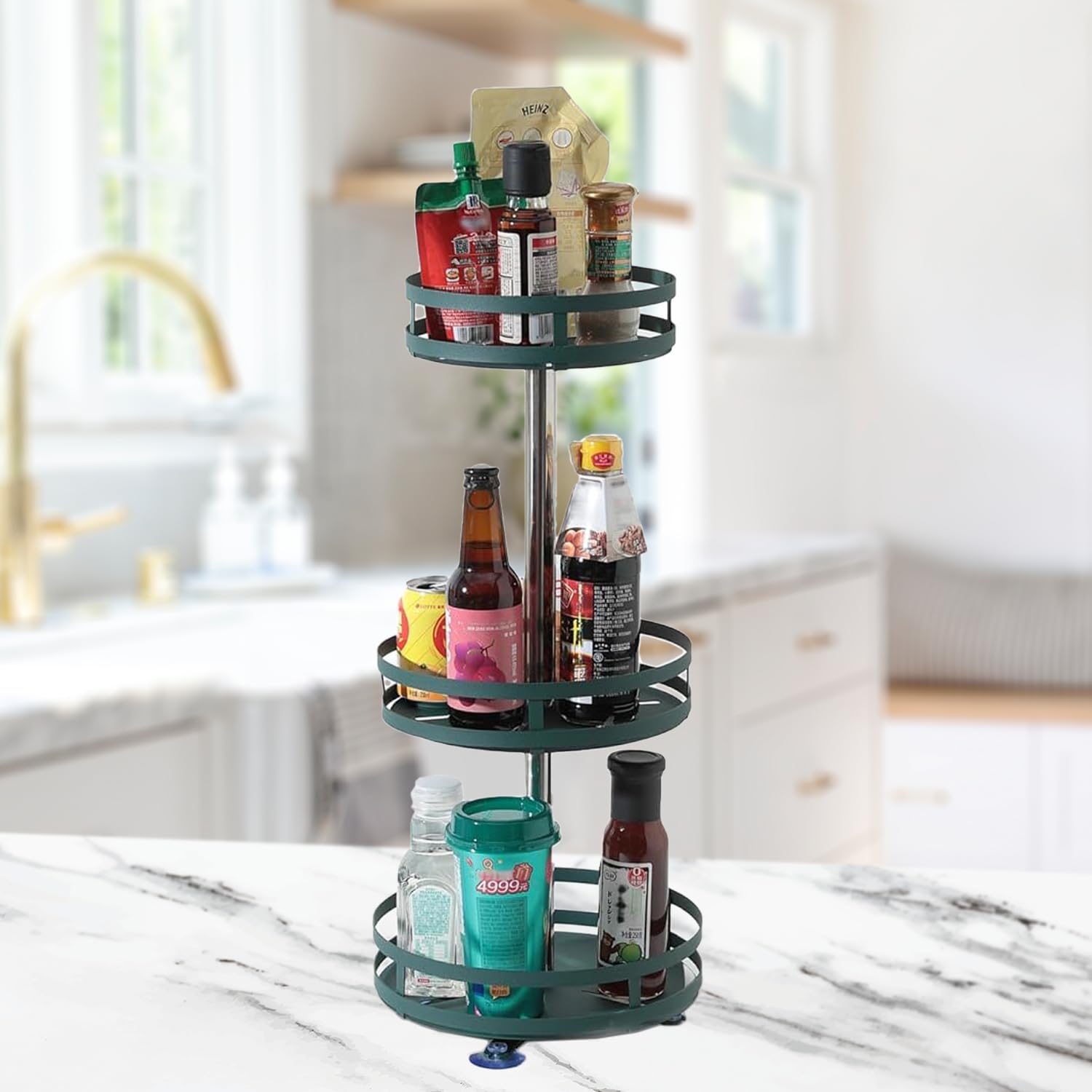 Heart Home 3Layer Rotating Spice Rack|Circular Shelf For Cabinet Countertop|360Degree Rotable Kitchen Trolley|Fruit Basket (Da