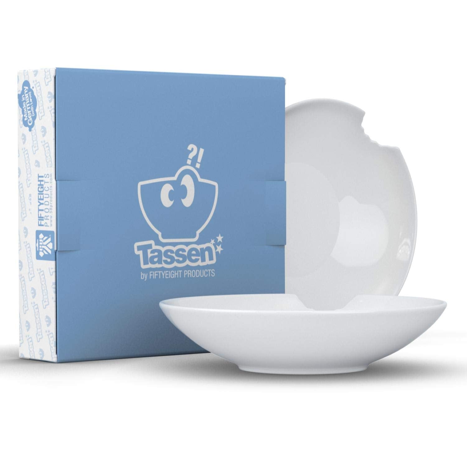 FIFTYEIGHT PRODUCTS TASSEN Porcelain Small Deep Plates With Bite Mark  7.1 Inch  White (Set of 2 Plates)