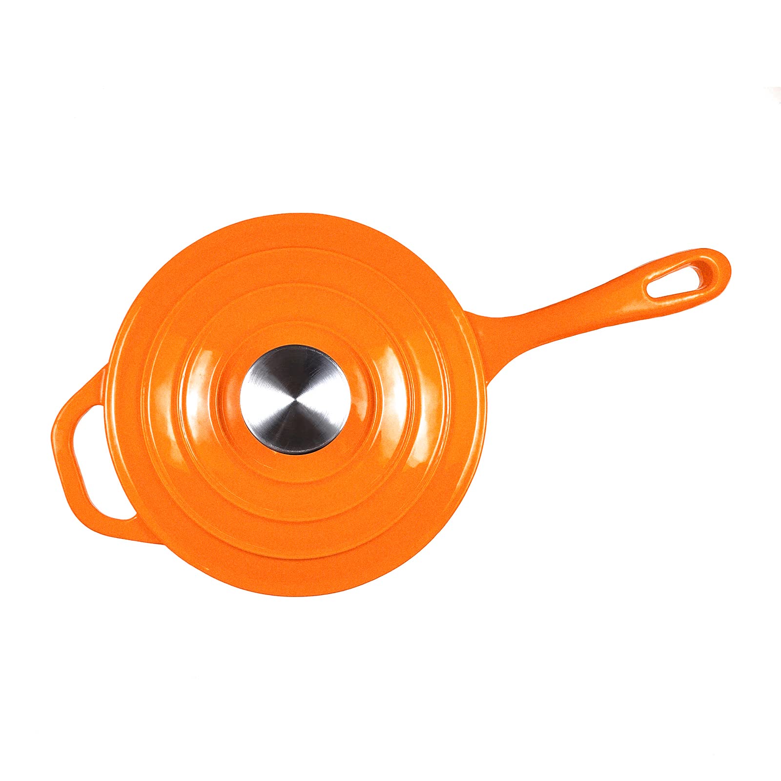 Hawok Enameled Cast Iron Saucepan, 2Qt Saucepan With Lid And Long Handle, Orange