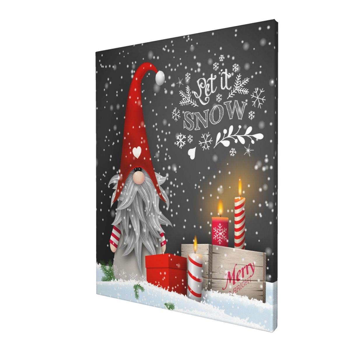Ouqiuwa 16'' X 12'' Merry Christmas Gnome Xmas Gifts Winter Snowflakes Canvas Wall Art Print Unframed Gallery Wrap Home Decor Pi
