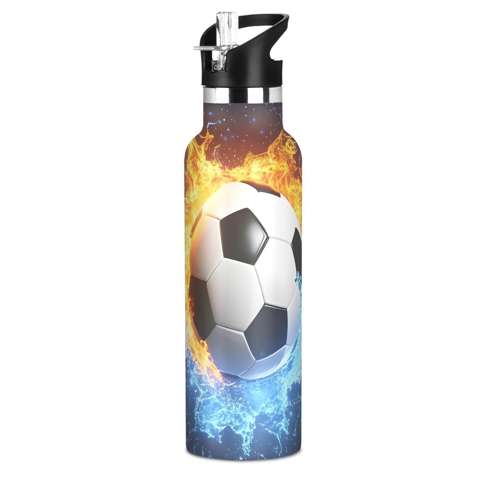 Soccer Fire Water Bottles for Boys Kids Stainless Steel Bottle