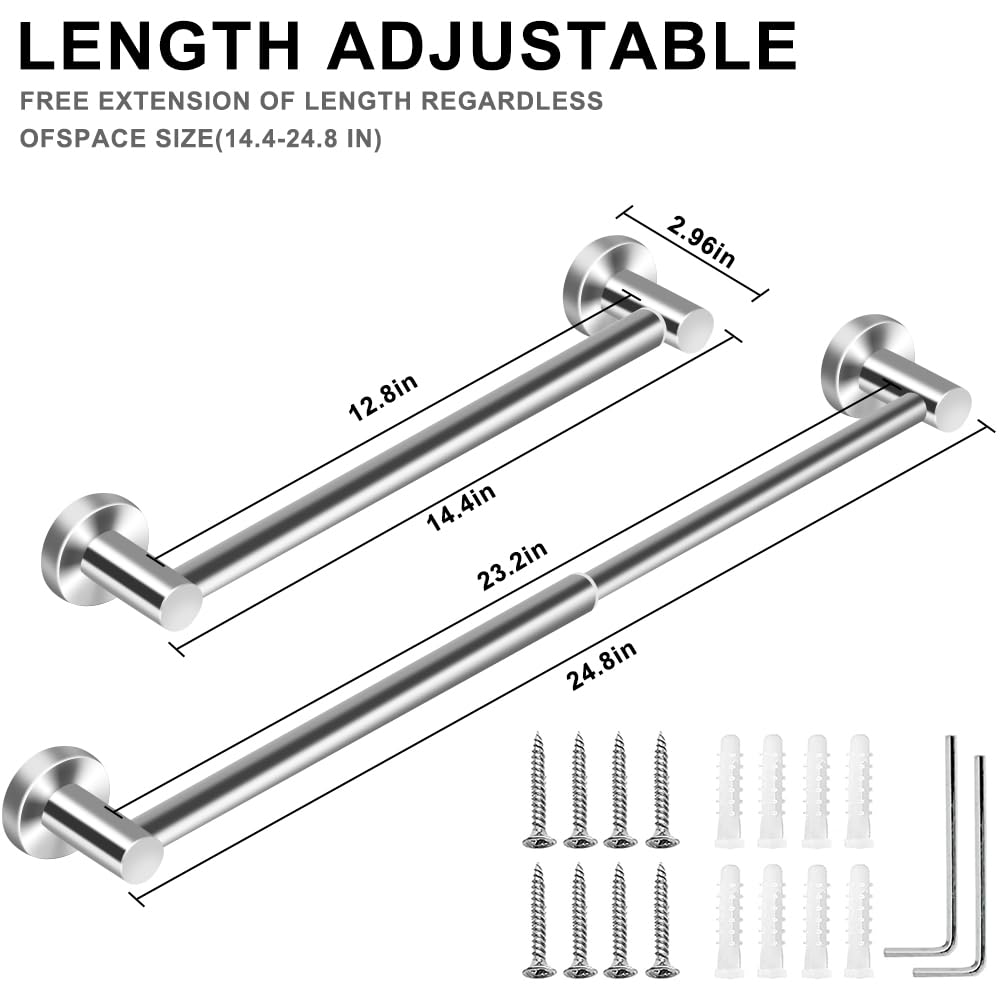Mgahyi 5 Pieces Bathroom Accessories Set, Stainless Bathroom Hardware Set, Extendable Towel Racks For Bathroom(12.8-24.8Inch), R