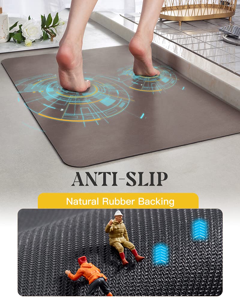 Montvoo-Bath Mat Rug-Rubber Non Slip Quick Dry Super Absorbent Brown Thin Bathroom Rugs Fit Under Door-Washable Bathroom Floor M