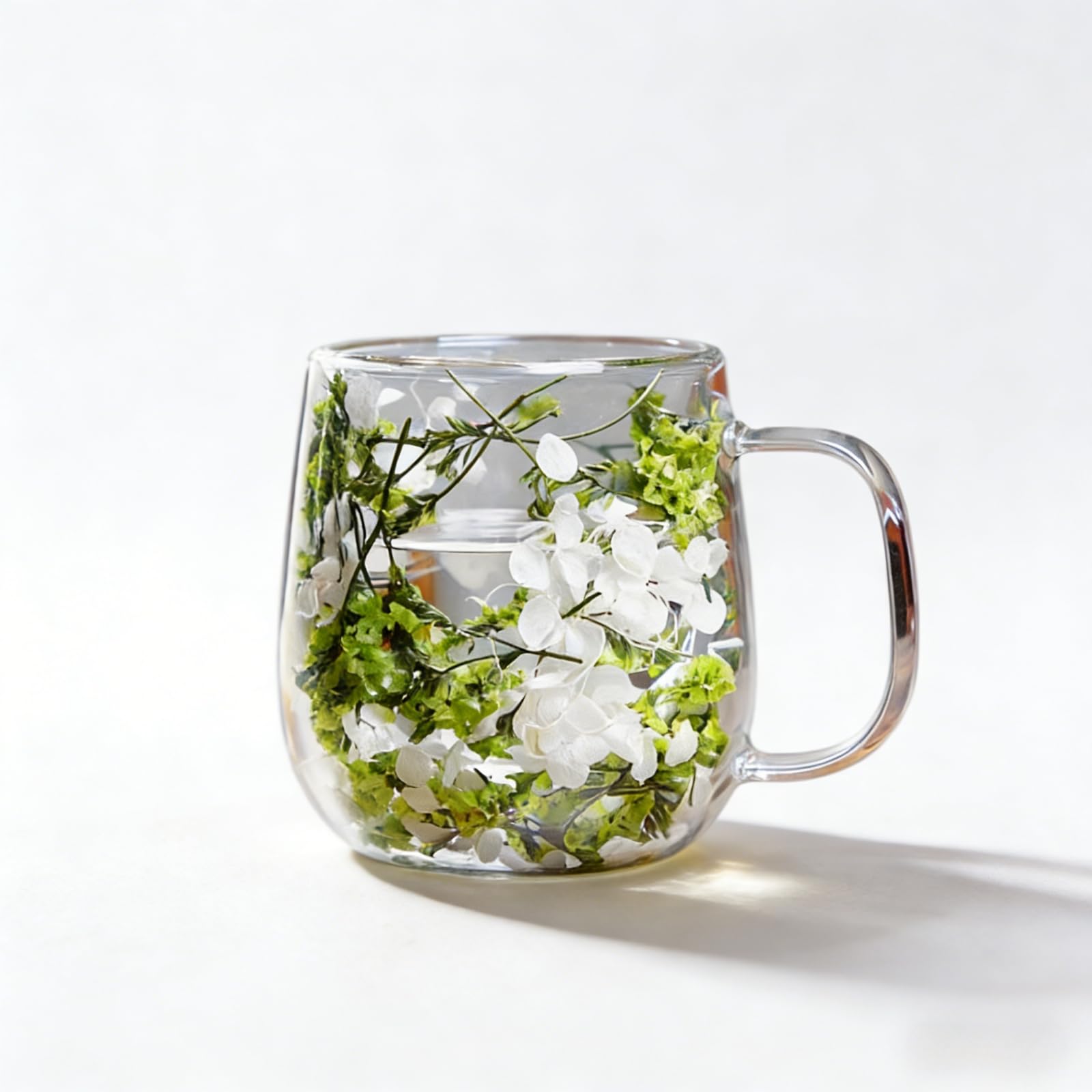 LUOBEIYAOHL Double Wall Glass Flower Coffee Cups Tea Mug For Women Green