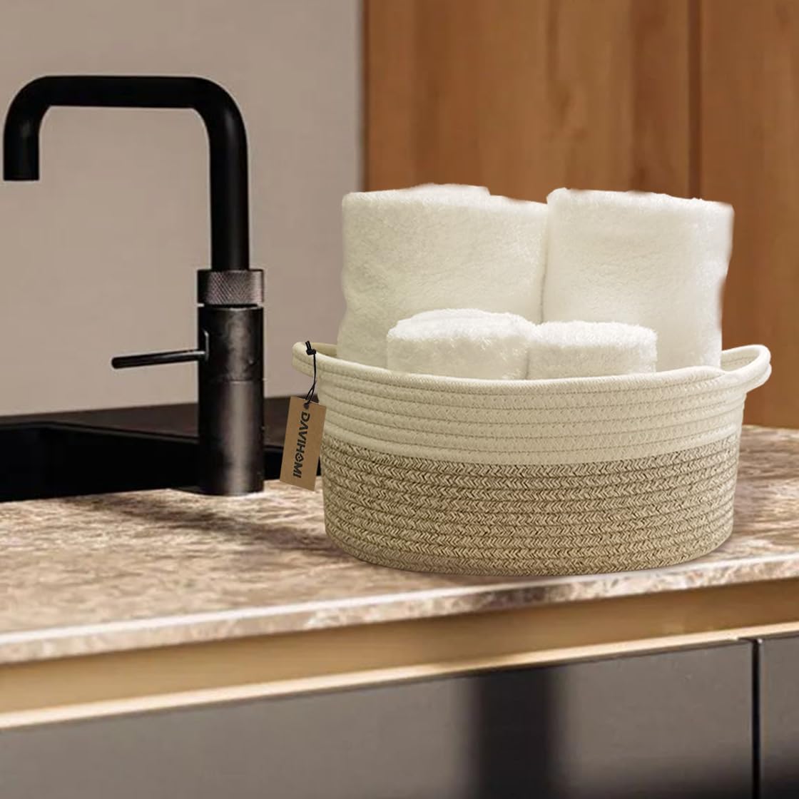 Davihomi 2-Piece Shelf Storage Basket With Handles|Cotton Rope Basket|Cat Dog Baskets|Closet Storage Basket For Laundry Room|Sto