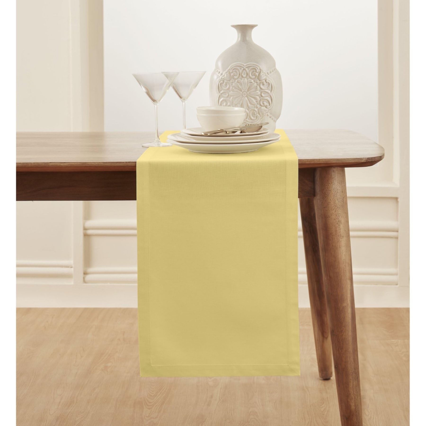 Solino Home Yellow Spring Table Runner 108 Inches Long - Cotton Linen Table Runner 14 X 108 Inch - Machine Washable Dining Table