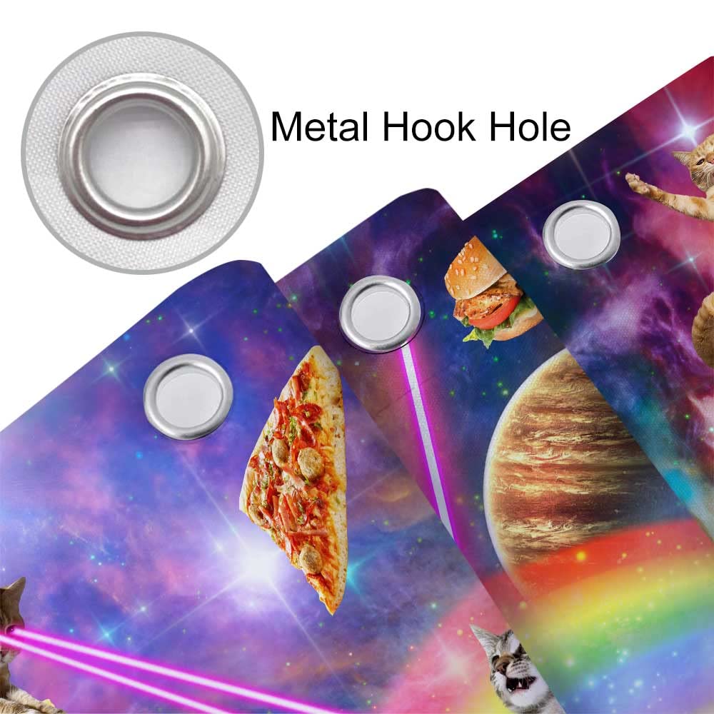Funny Cat Shower Curtain, Cool Cat Riding Dinosaur On Fantasy Galaxy Space Shower Curtain, Cute Hilarious Outer Universe Anime F