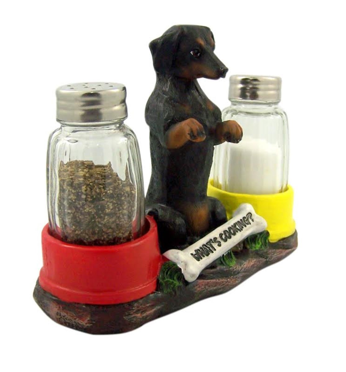 Dachshund Delight Salt & Pepper Shaker Holder  Hot and Spicy Tabletop Decor  6 Inches