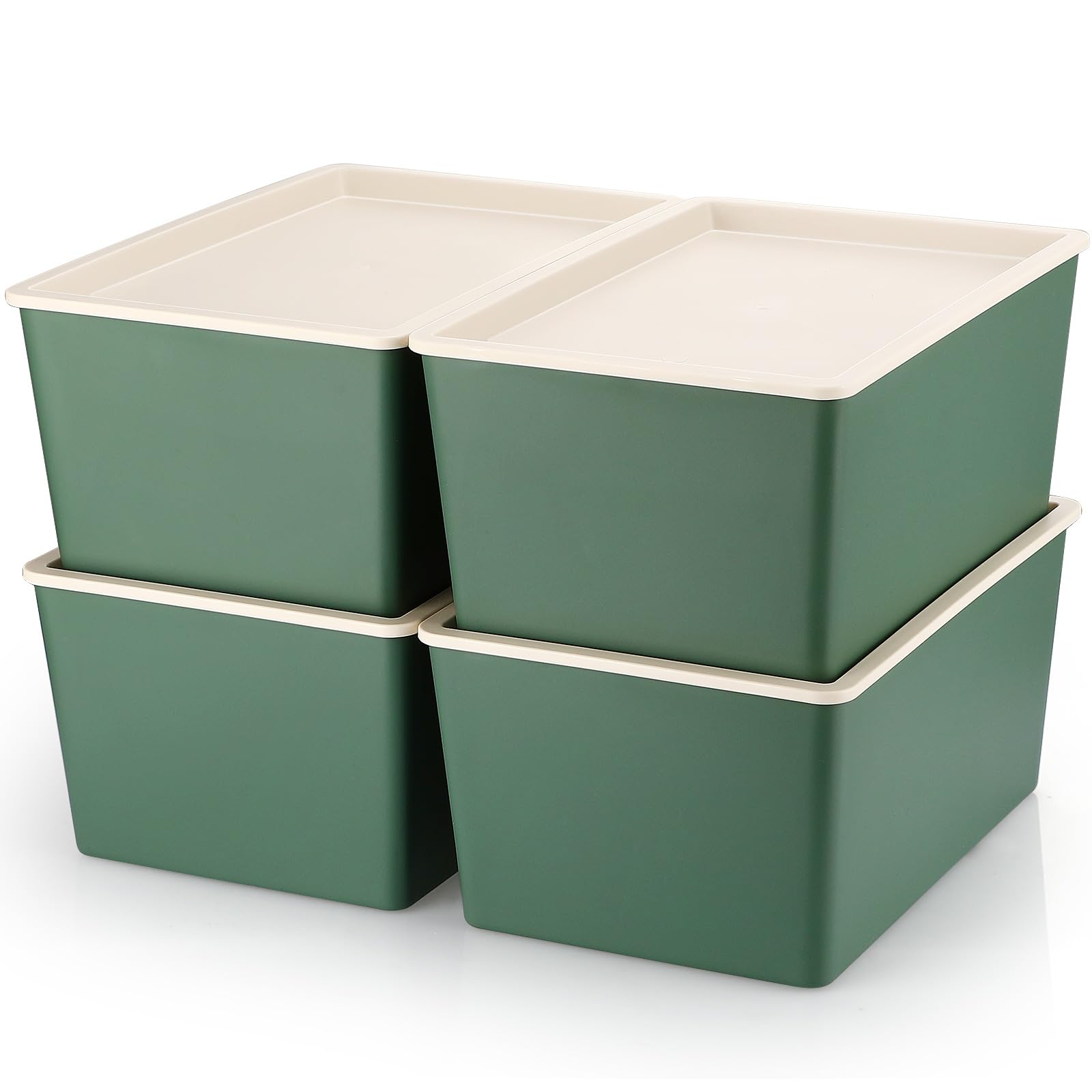Menkxi 4 Pcs Storage Bins With Lids Plastic Storage Containers Stackable Storage Box Baskets For Organizing Shelves (Green,Small