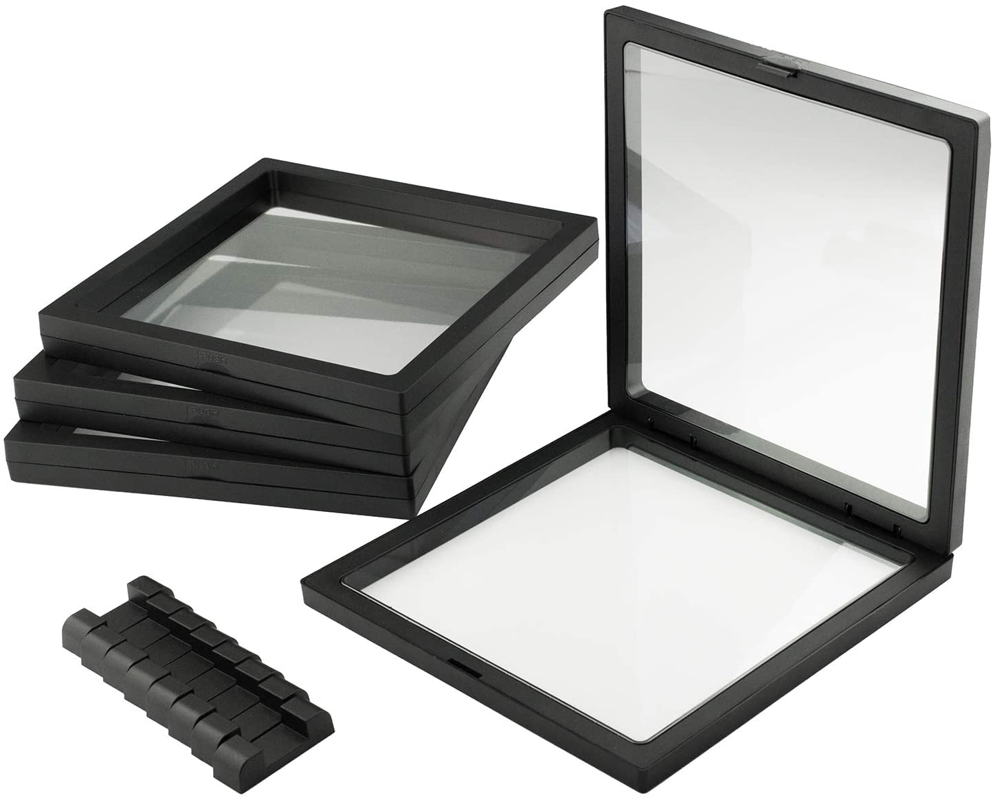 Wishdiam 4 Pack 3D Floating Display Case 7X7X0.8    Floating Coin Display Frame For Aa Medallions, Jewelry, Fossil Floating Disp