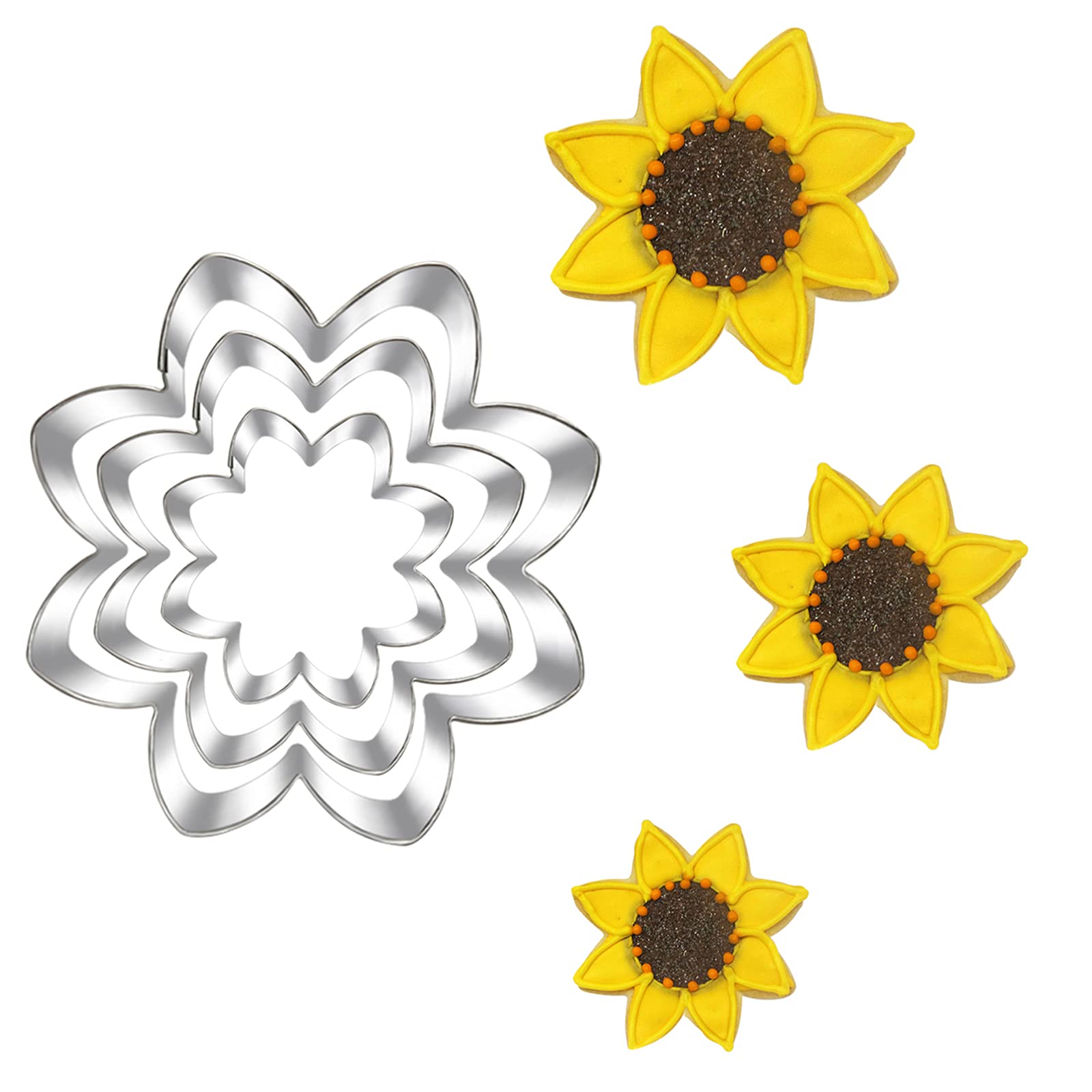 Sunflower Cookie Cutter Set-Size 3.8'' 3.1'' 2.6''-3 Piece-Cookie Cutters For You Are My Sunshine Baby Shower Birthday Party Dec
