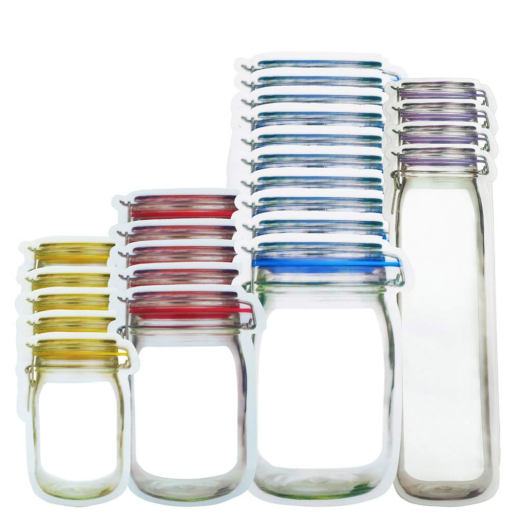 Laffeya Candy Nut Bag, 24Pcs Mason Jar Bag, Reusable Bags, Fresh Bags, Leakproof Snacks Sealed Storage Bags, Food Saver Bags