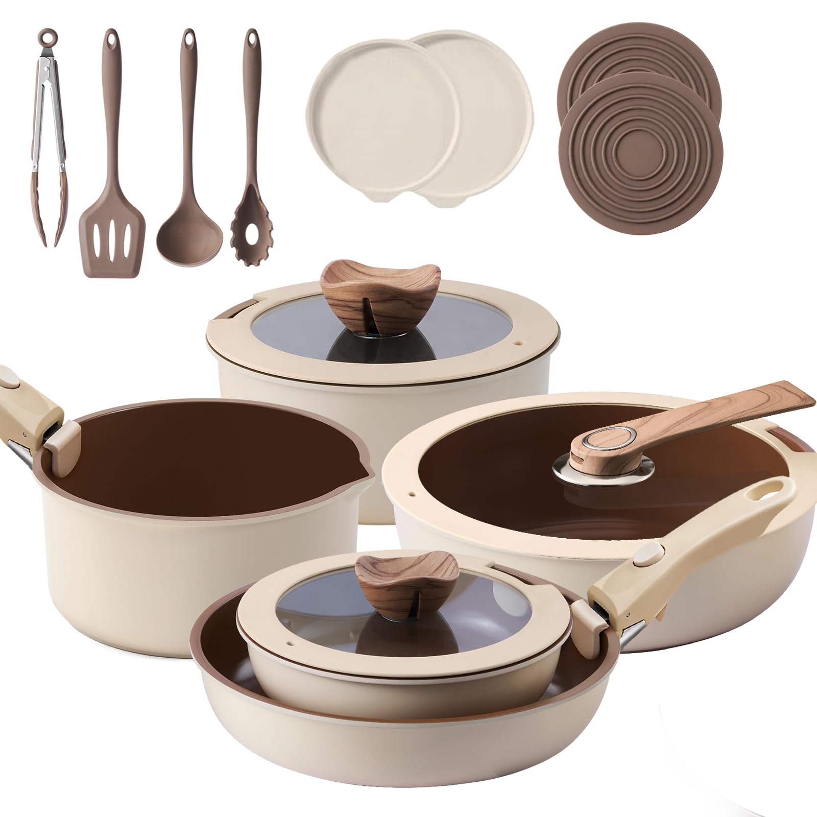 Filbee 17Piece RV Pots and Pans Set with Detachable Handle for Camper