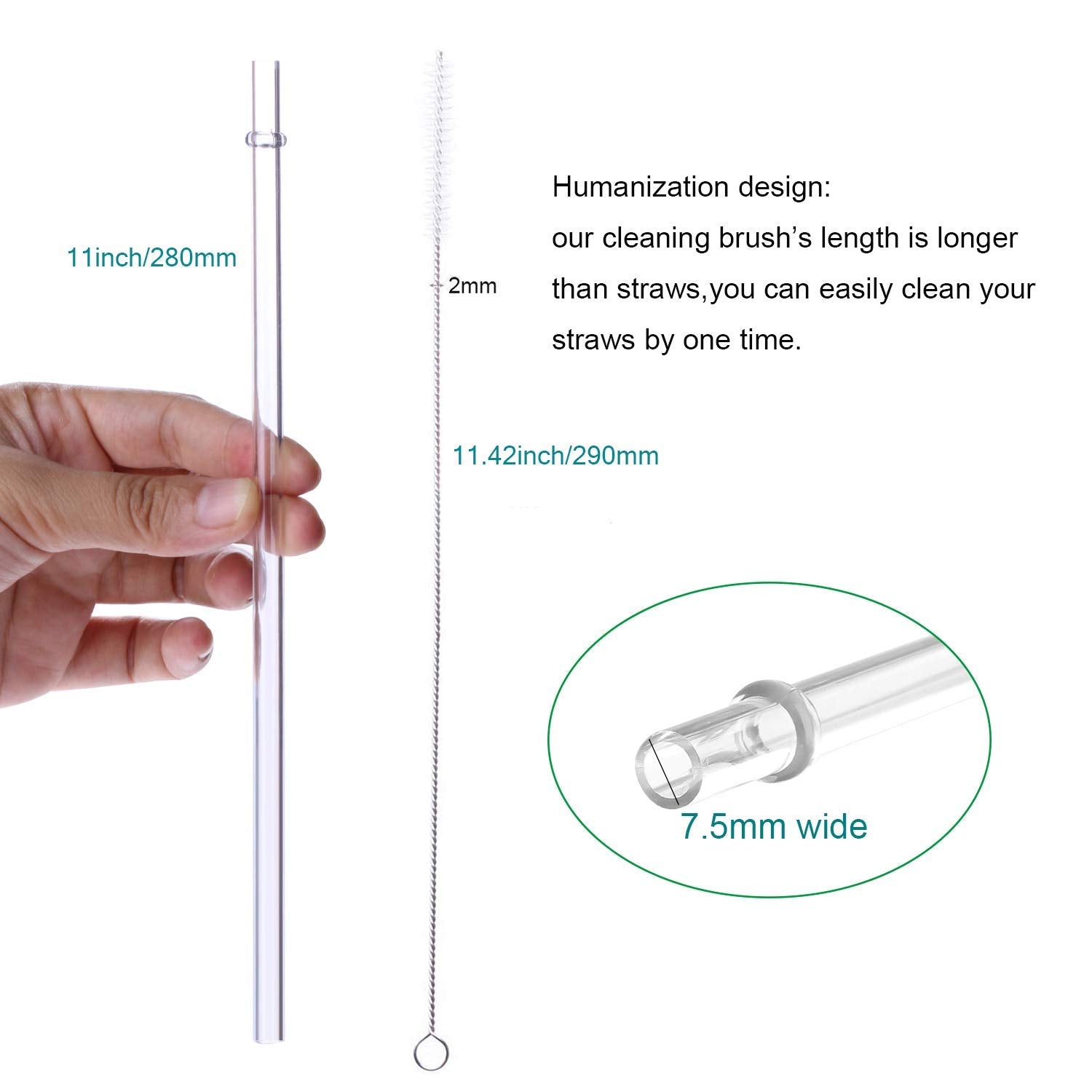Dakoufish 11 Inch Clear Reusable Thick Plastic Drinking Straws Extra Long For 24Oz & 40Oz Mason Jar Tumblers,Set Of 12 Pcs Straw