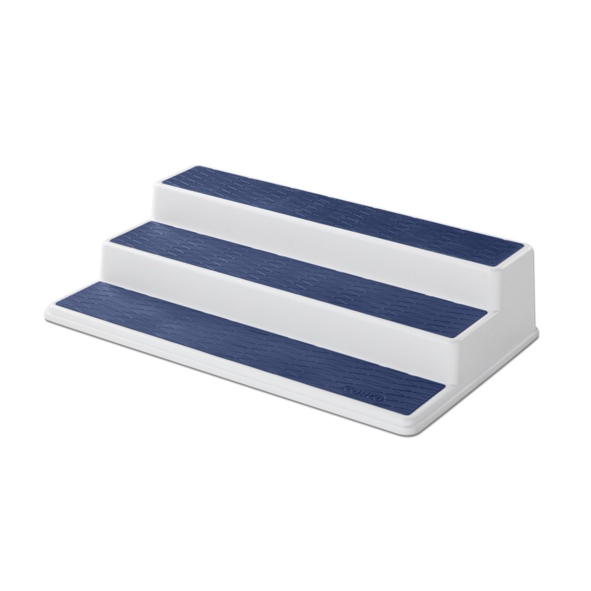 Copco 5224646 Non-Skid 3-Tier Spice Pantry Kitchen Cabinet Organizer  15-Inch  White/Blue