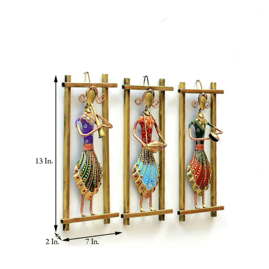 Framing Hub Musician Metal Wall Art(Set Of 3), Indian, Home Decor Art, Metal Wall Hanging Decorative Musician Ladies, Metal Scul