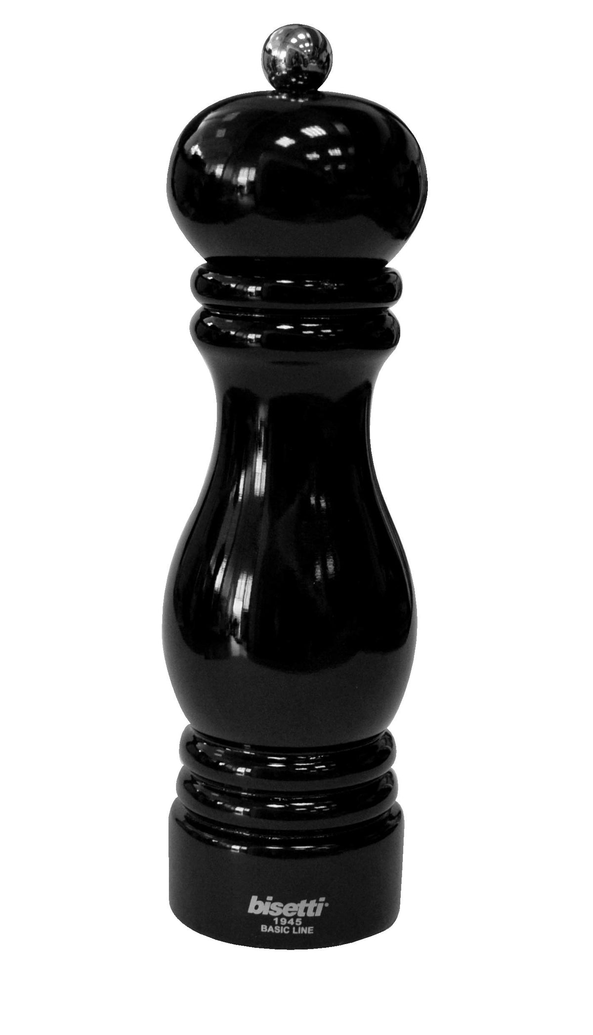 Bisetti Sorrento 7.5 Inch Black Lacquered Beechwood Salt Mill Grinder With Adjustable Grinder