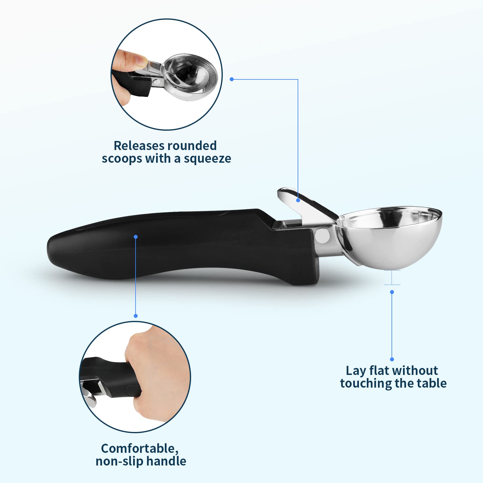 Otvafava Ice Cream Scoop, Large Cookie Scoop With Ergonomic Soft Grip Handle, Heavy Duty Multifunctional Baking Scooper For Sund