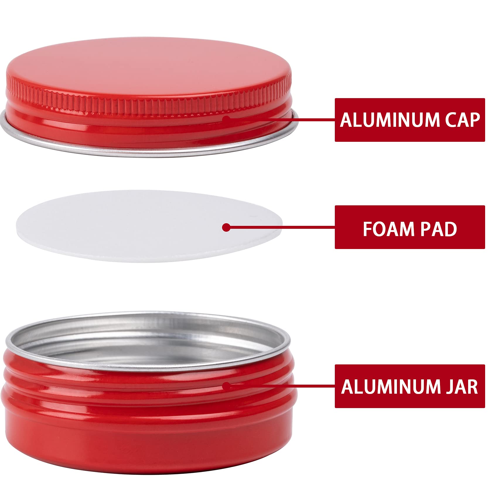 1 Oz / 30Ml Screw Top Aluminum Tin Jar With Screw Lid And Blank Labels (Red - Pack Of 32)
