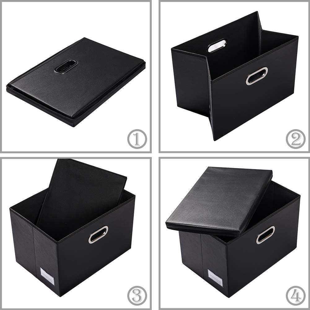 Prandom Large Foldable Storage Bins With Lids [3-Pack] Leather Fabric Collapsible Storage Boxes Organizer Containers Baskets Cub