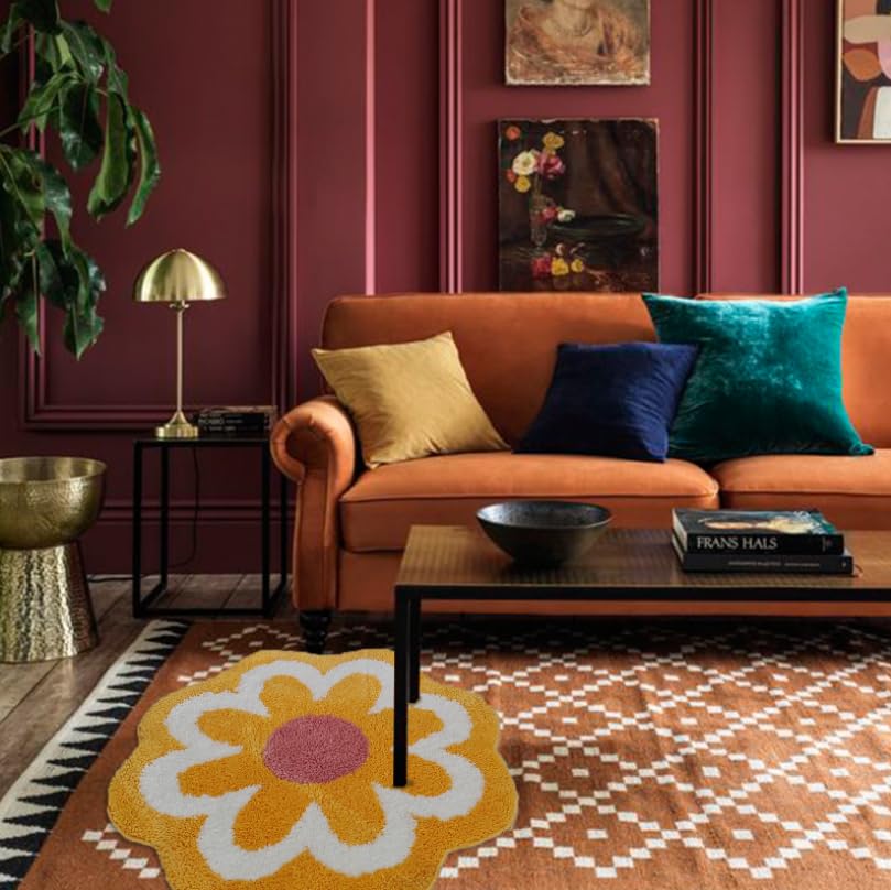 YRXRUS Flower Bath Mat, Yellow Bathroom Rug, Beauty Bath Mats, Ultra Soft Microfiber Bath Rug, Machine Washable Flower Rug, Show