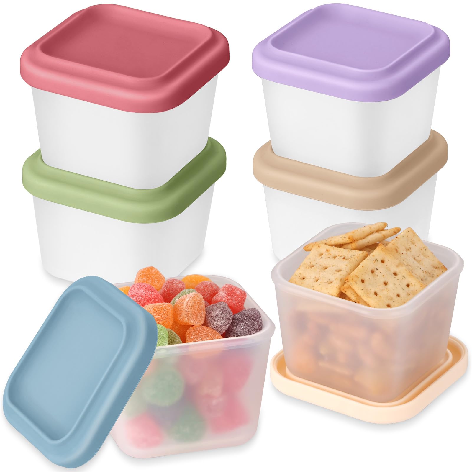 Zioffiel 6 Pack 9 oz Silicone Snack Container for Kids, Reusable Silicone Food Storage Containers with Lid, Meal Prep Storage fo