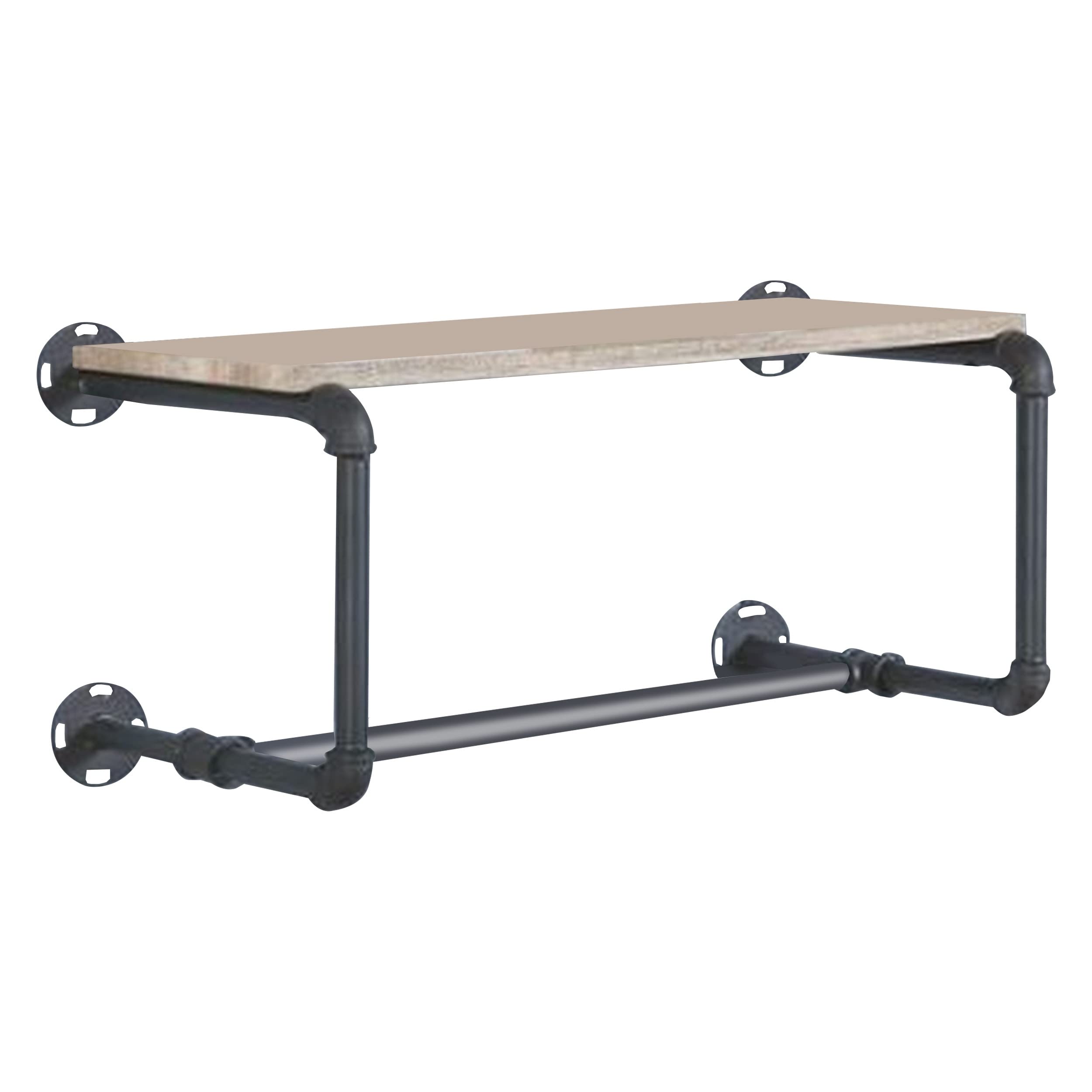Benjara Wooden Wall Rack with Tubular Metal Frame, Brown and Black