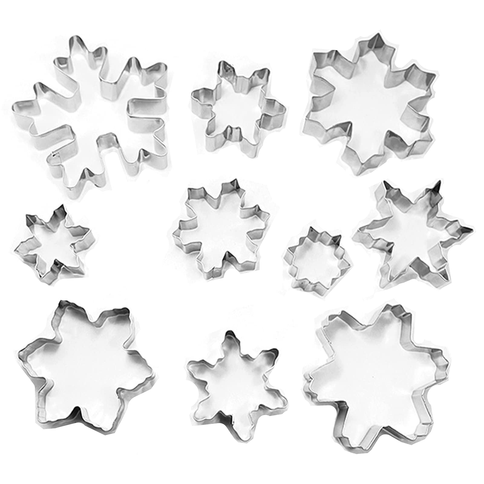 Snowflake Cookie Cutter Set Of 10 Pcs, Stainless Steel Snowflake Shaped Christmas Cookie Cutters Fondant Baking Molds