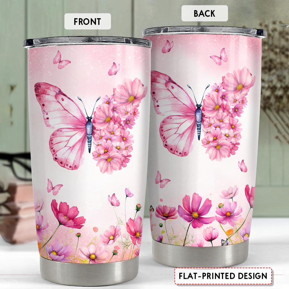 SANDJEST Butterfly Tumbler 20oz Butterfly Gifts for Women Girl Teen Stainless Steel Insulated Tumblers Coffee Travel Cup Mug Gif