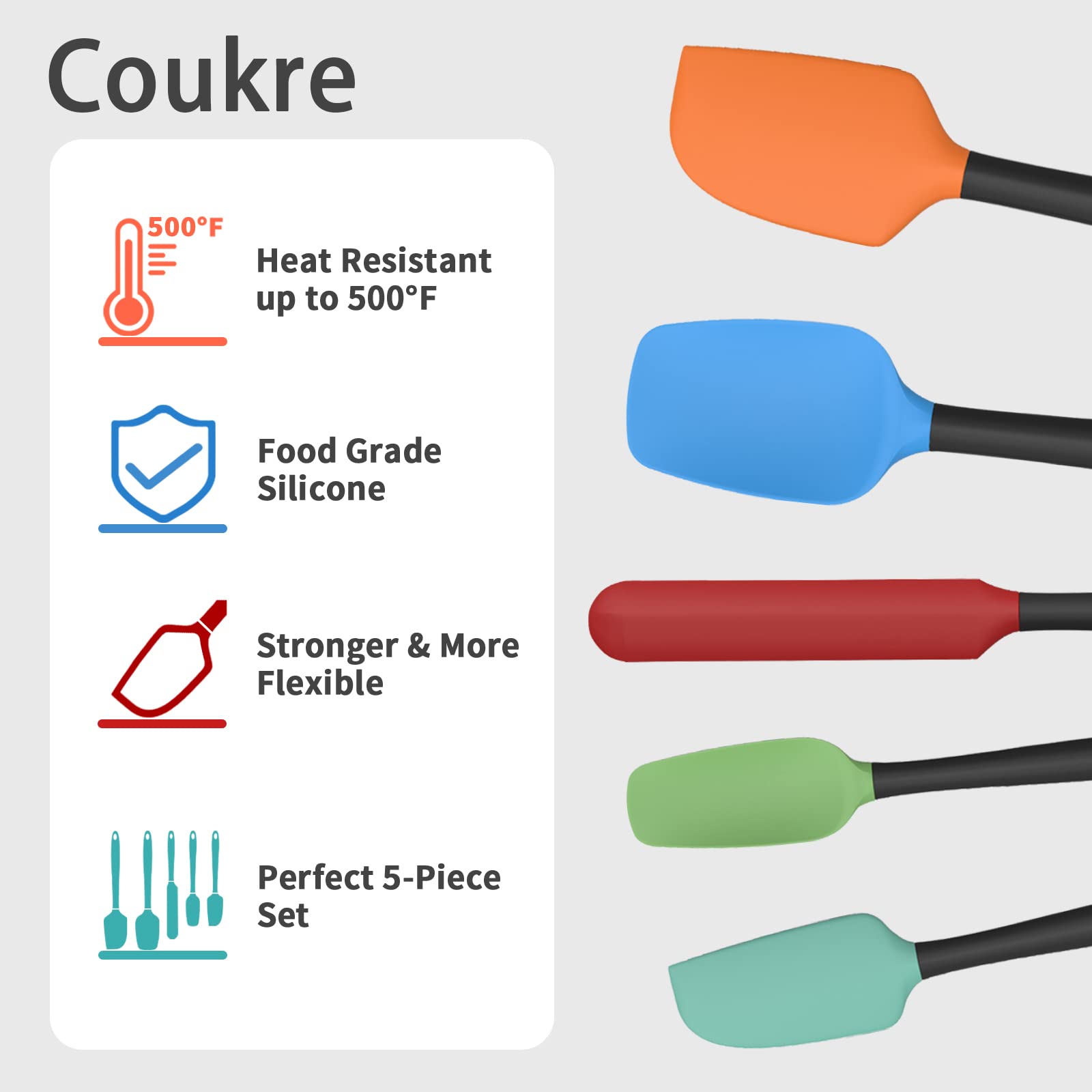 Silicone Spatula Set Of 5,High Temperature Resistant, Food Grade Silicone, Dishwasher Safe, For Baking Cooking (Colorful)