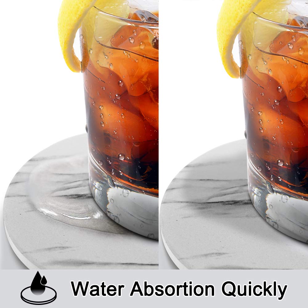 Eagmak Set Of 8 Coasters For Drinks, Absorbent Marble Style Ceramic Drink Coaster With Holder For Coffee Wooden Table Home Decor