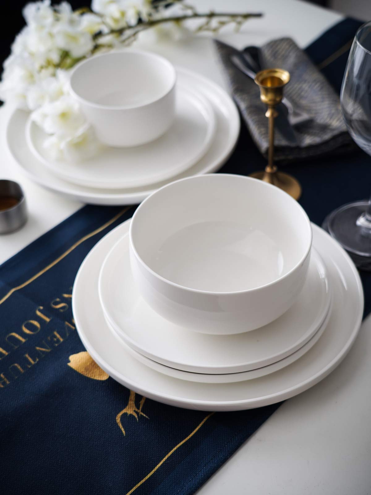 Kanwone Porcelain Dinner Plates - 10 Inch - Set Of 6, White, Microwave And Dishwasher Safe Plates, White Dishes, Morden Plates