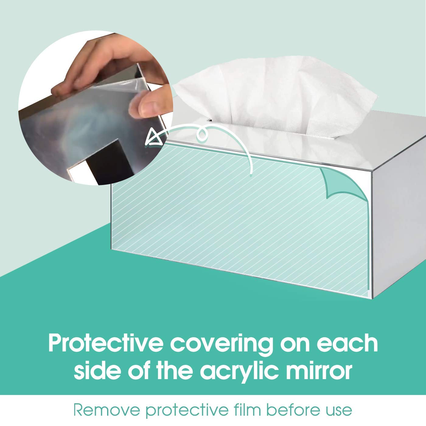 Jackcubedesign Overall Acrylic Mirror Rectangle Tissue Box Holder Case Storage Case Stand Box Napkin Holder Organizer (9.53 X 5.