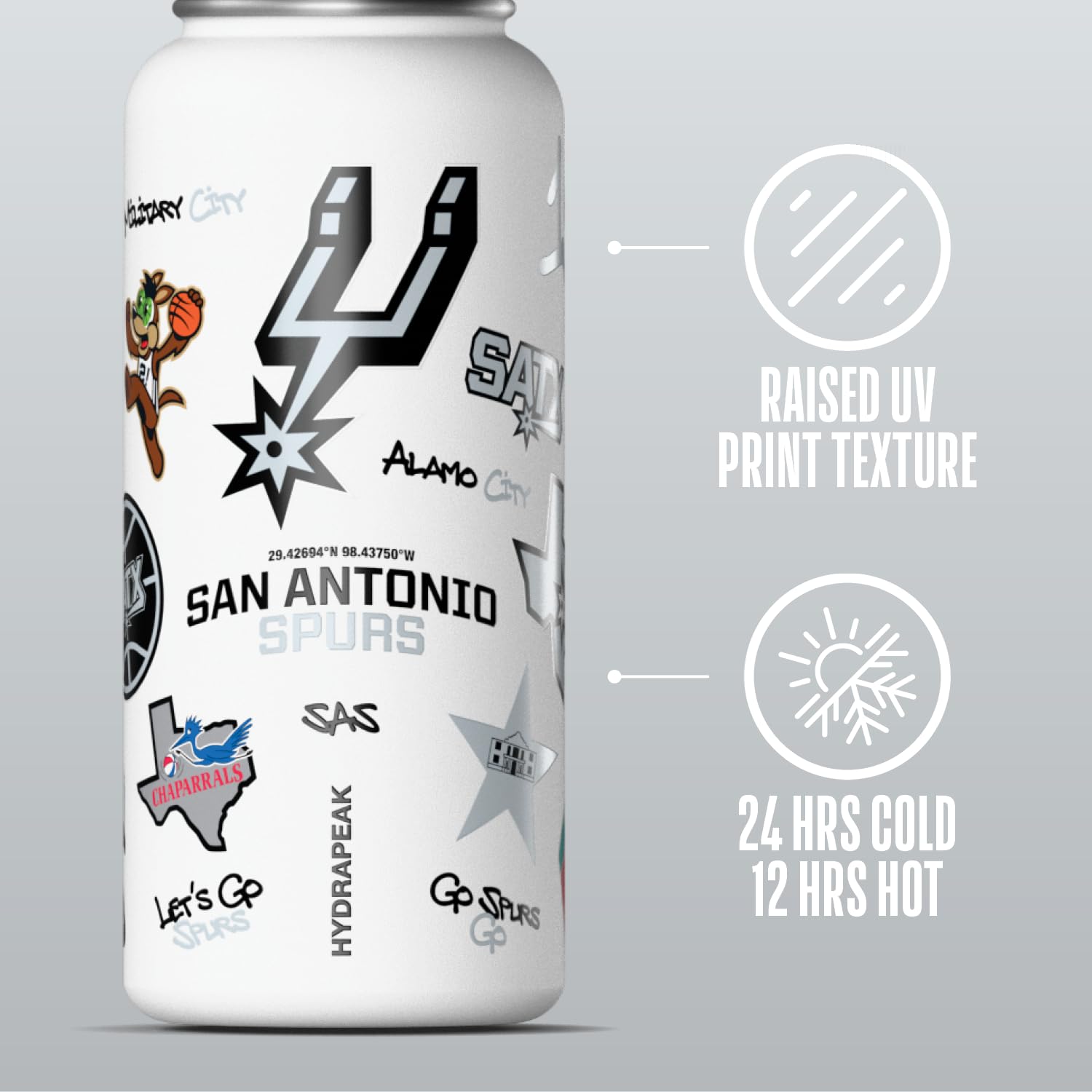 Hydrapeak x NBA Officially Licensed San Antonio Spurs 32 oz Active Water Bottle with Chug Lid Reusable Stainless Steel Double Wa