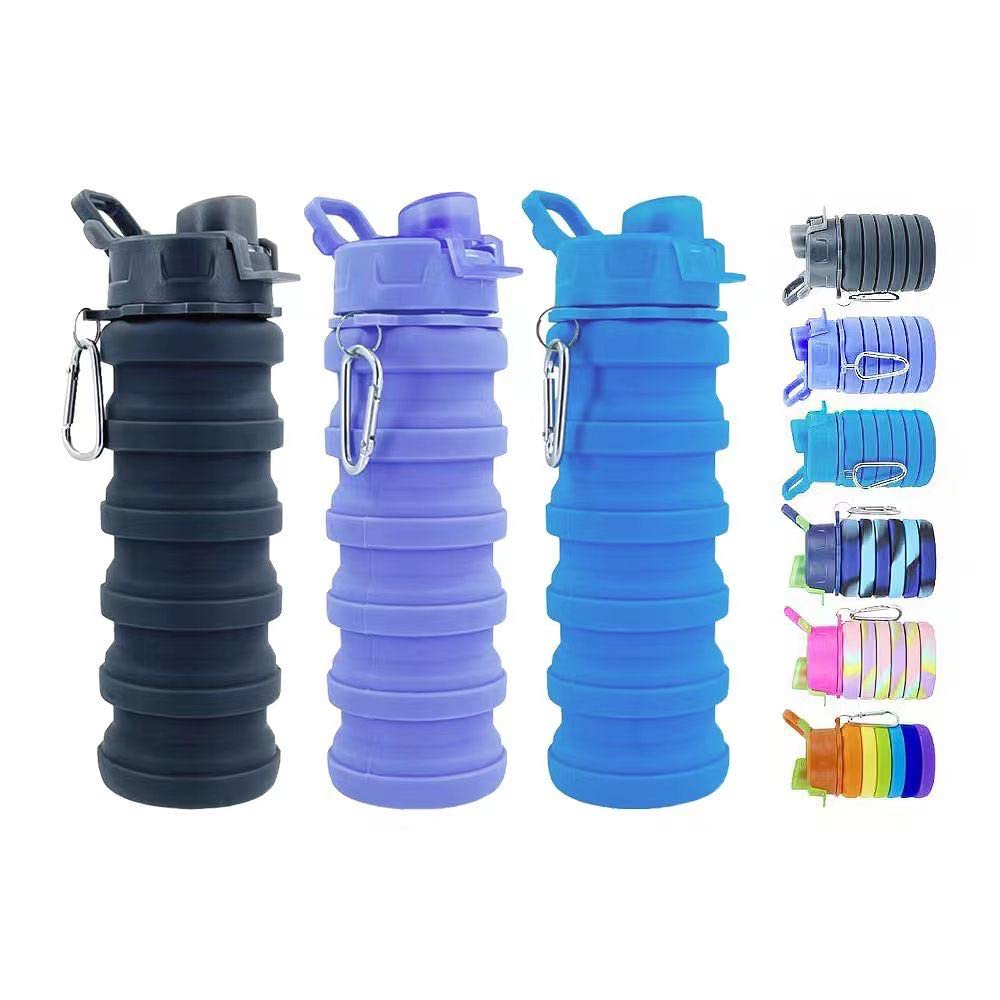 konlongzan Collapsible Water Bottles 3 Pack Silicone Water Bottle with Carabiner BPA Free Expandable Water Bottle 500ml Portable