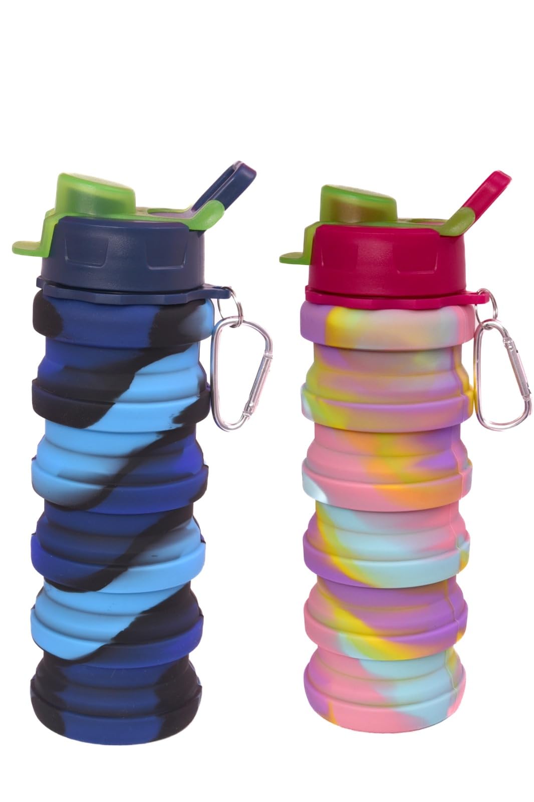 Portable Foldable Water Bottles 2-Pack - Compact & Reusable for Travel, Sports, and Outdoors for Kids and Adults   (Pastel & Blu