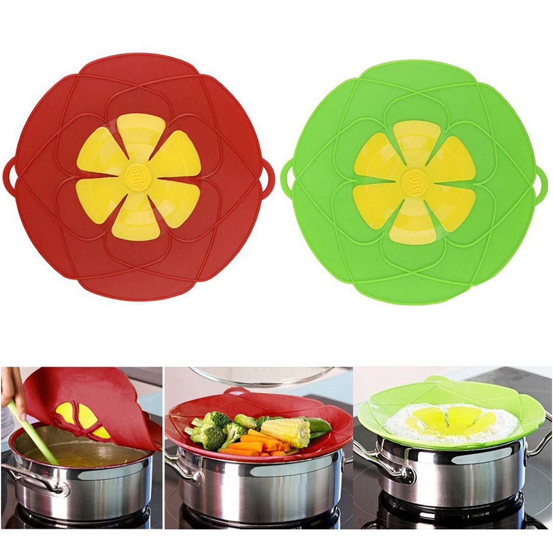 Oysir 2Pcs Spill Stopper Lid Cover, Boil Over Safeguard, 10.2 Inch Silicone Spill Stopper Pot Pan Lid, Multi-Function Cooking To