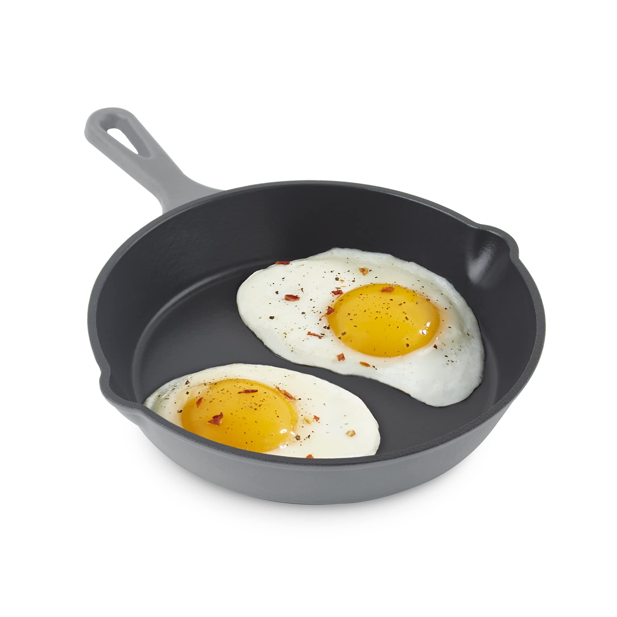DASH Zakarian 7.5 Nonstick Cast Iron Skillet with Pour Spouts for Searing, Baking, Grilling, Roasting and More - Grey