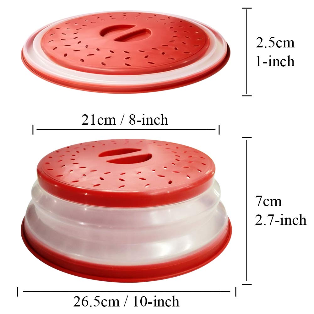 Ouzifish Microwave Plate Cover 10.5 Inch Collapsible Food Plate Lid Cover - Bpa Free, Easy Grip, Microwave Plate Guard Lid With