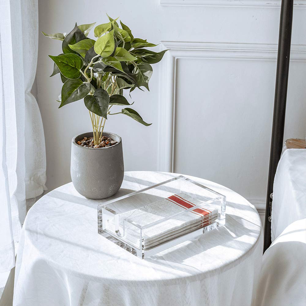 IEEK Acrylic Guest Towel Napkin Holder, Clear 9x5.5x2.5 Inch Storage Tray for Kitchen or Dining Room