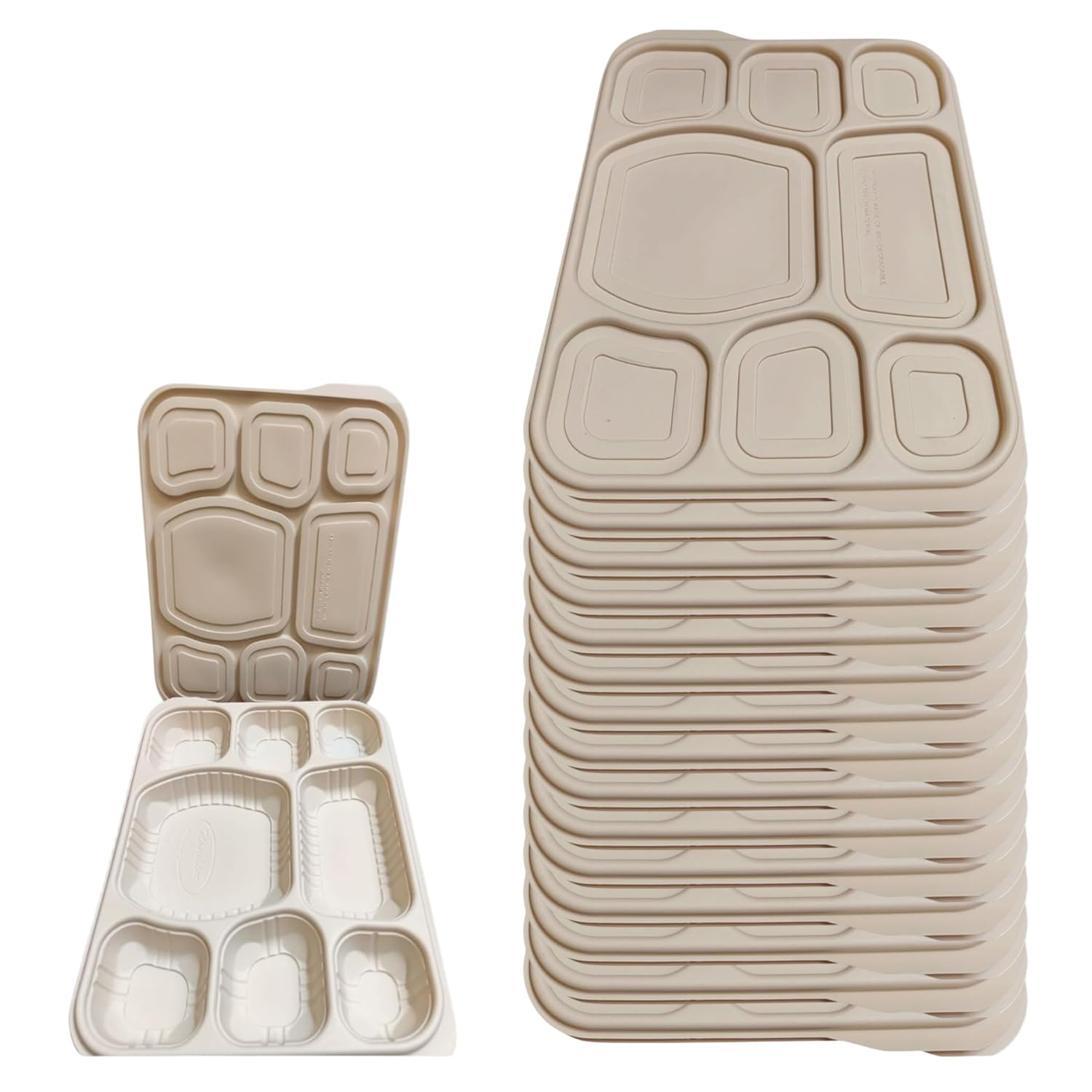 Bonkaso 8 Compartment Cornstarch Meal Tray With Lid | Biodegradable & Disposable Food Tray For Tiffin, Takeaway, Catering & Even